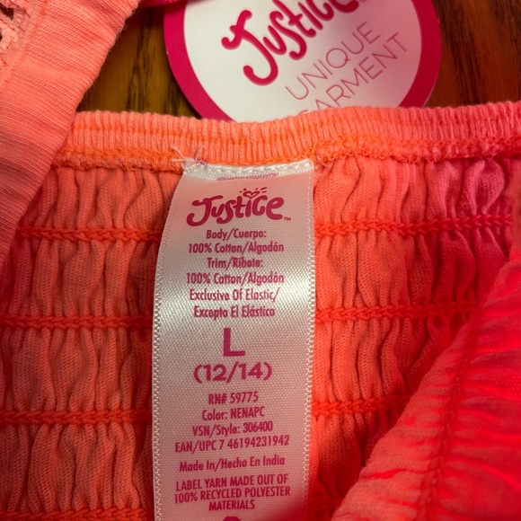 New Justice Girls orange smocked ruffle orange dye top. Size L 12/14 - Picture 5 of 7